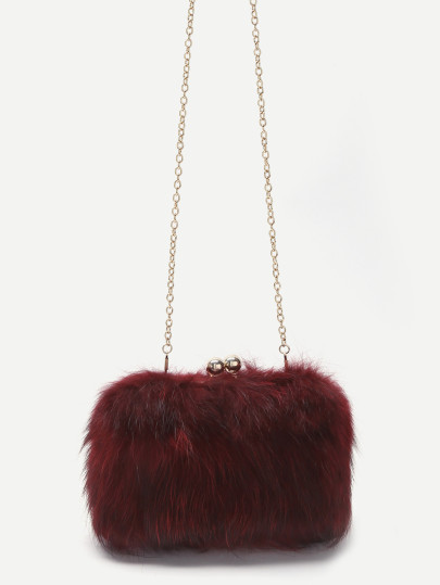 Red Fox Fur Kiss Lock Crossbody Chain Bag | SHEIN