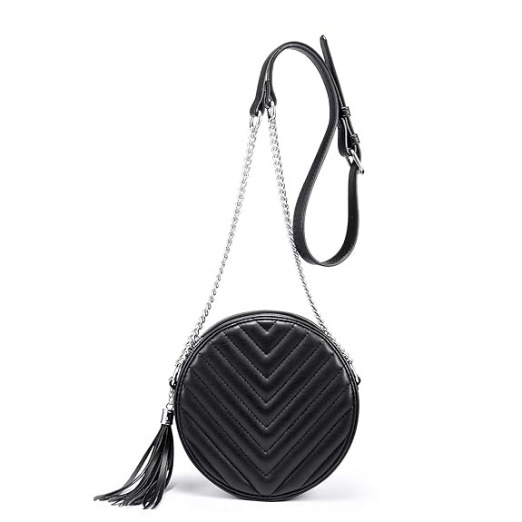 Crossbody Bags for Women Round Purse Quilted purse, Faux Leather,with Tassel | Amazon (US)