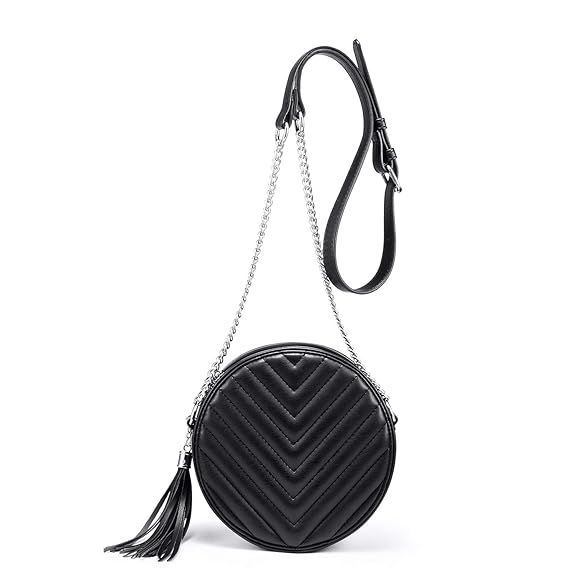 Crossbody Bags for Women Round Purse Quilted purse, Faux Leather,with Tassel | Amazon (US)