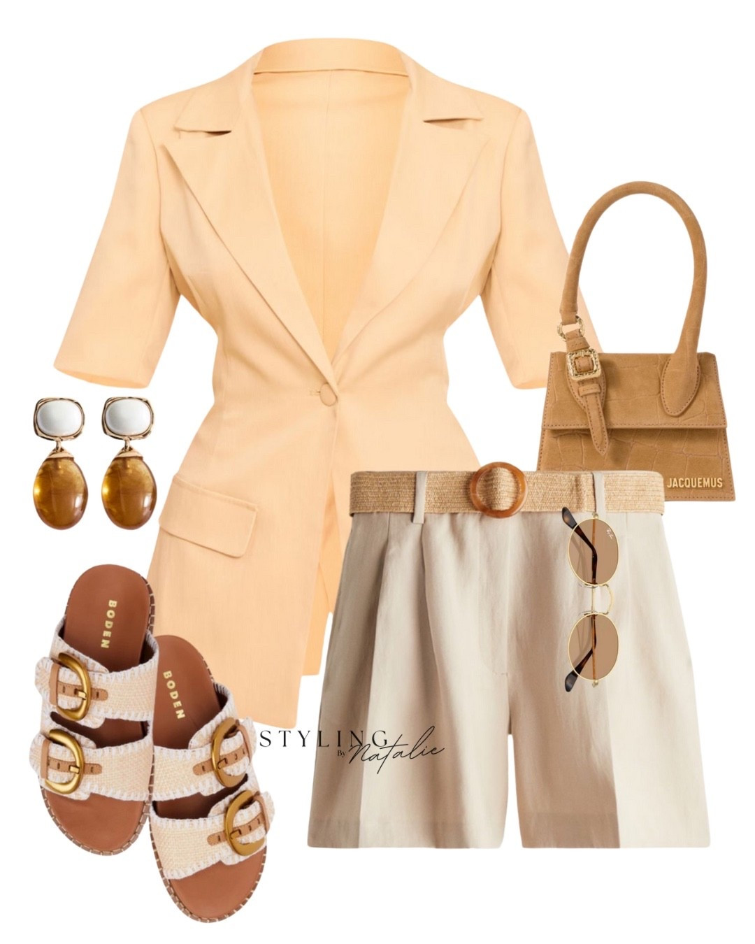 Summer outfit with tailored shorts- Short sleeve blazer, belted shorts, chunky sandals, suede bag. Casual chic, weekend look, high street, H&M, brunch outfit.

#LTKmodest #LTKuk #LTKsummer