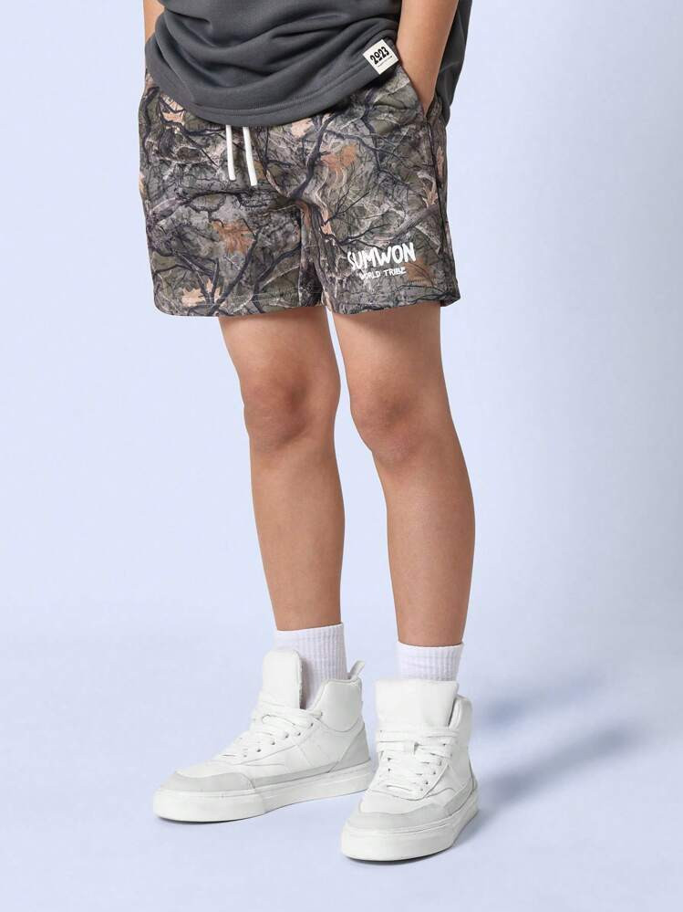 SUMWON Wild Tribe Outdoor Adventure Camo Print Shorts, Elastic Waistband Athletic Hiking Camping Summer Sport Comfort Shorts For Boys Youth Teen For Casual And Vacation | SHEIN