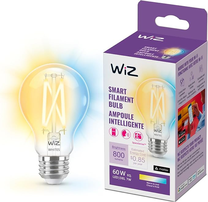 WiZ Clear 60W A19 Tunable White Filament LED Smart Bulb - Pack of 1 - E26- Indoor - Connects to Y... | Amazon (US)