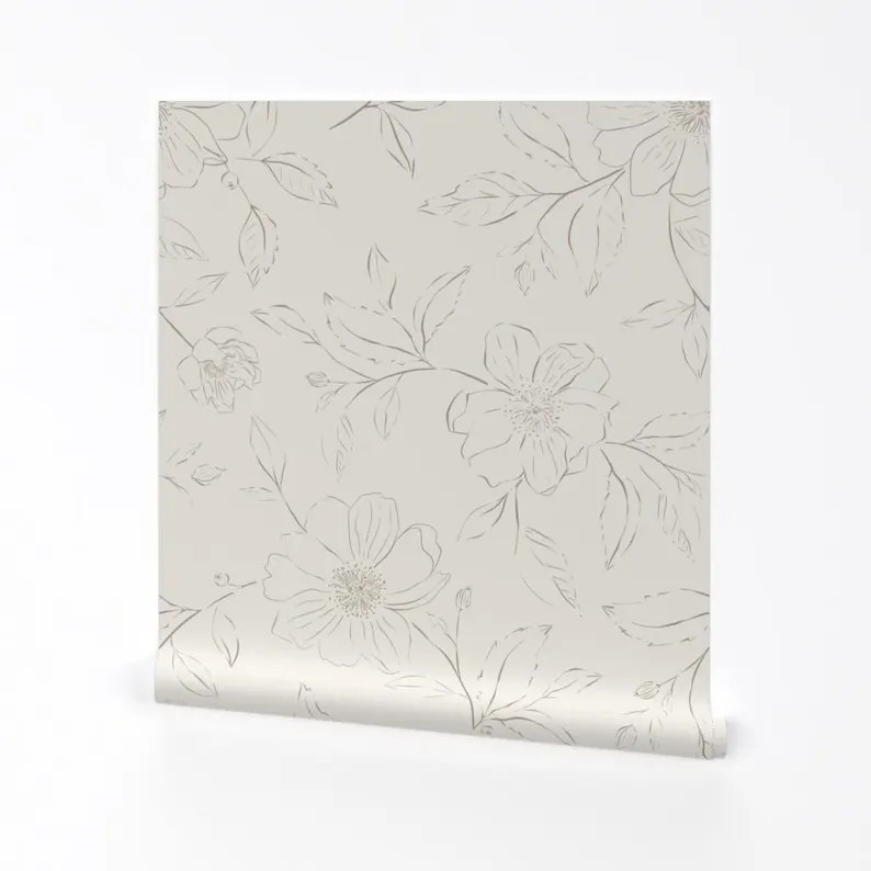 Neutral Floral Removable Peel and Stick Wallpaper - Dark Beige Botanical - Wall Art Wall Decor - ... | Etsy (US)