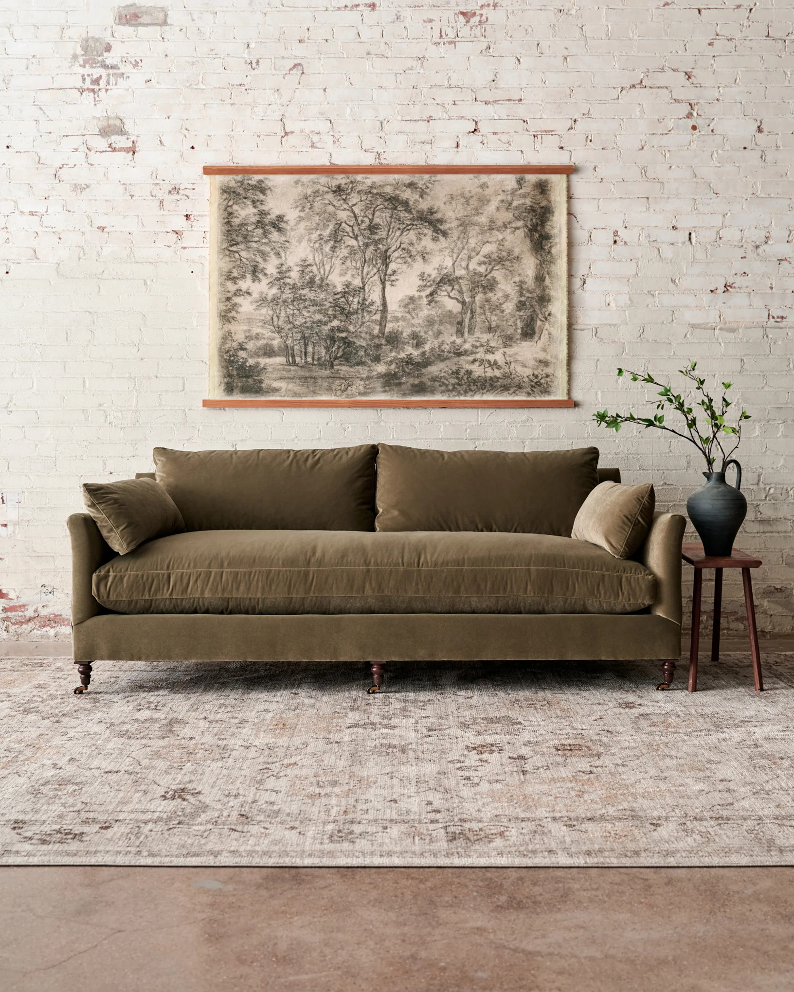 Alfie 87" Bench Sofa with Brass Casters | Magnolia