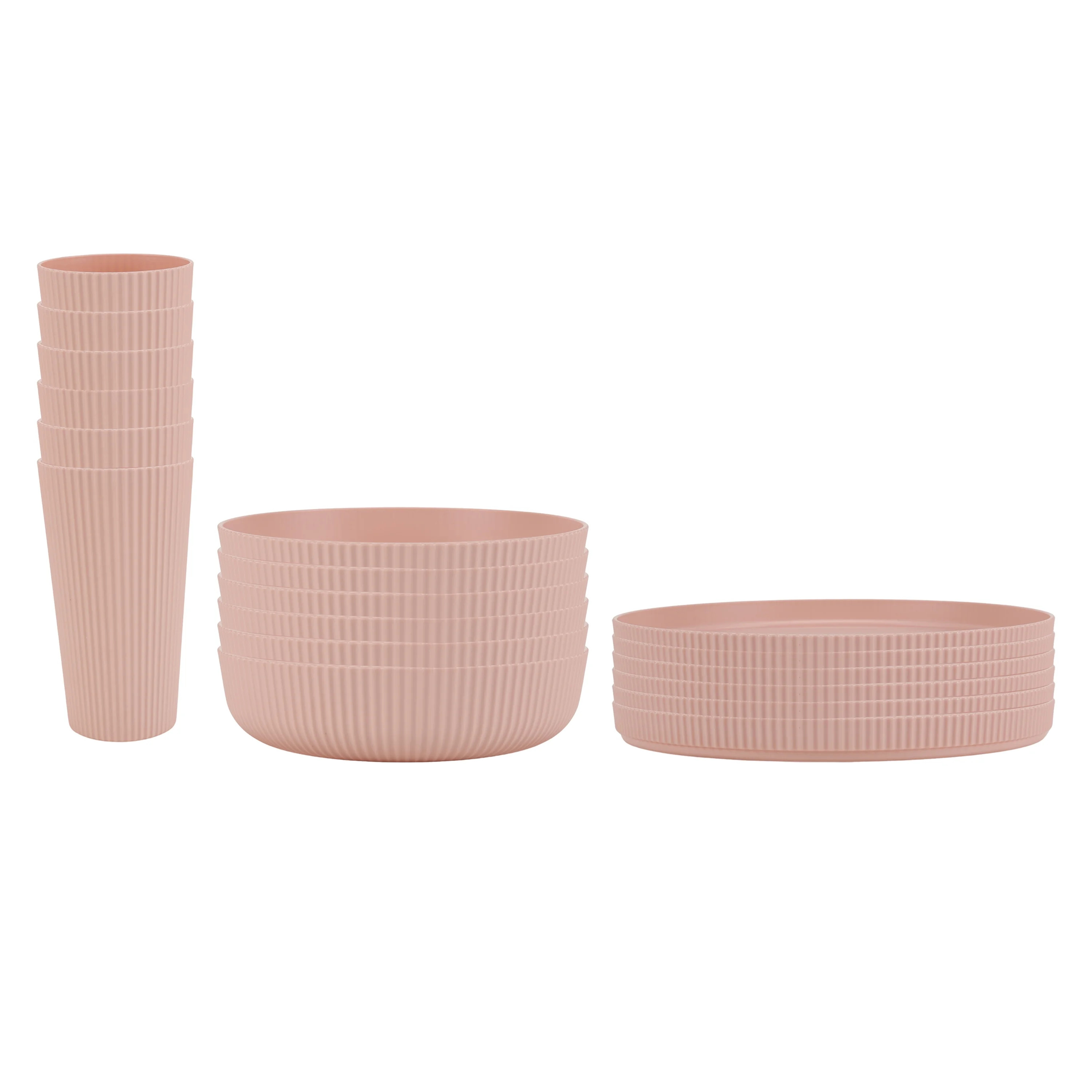 Mainstays 18-Piece Eco-Friendly Recycled Plastic Dinnerware Set, Pink | Walmart (US)