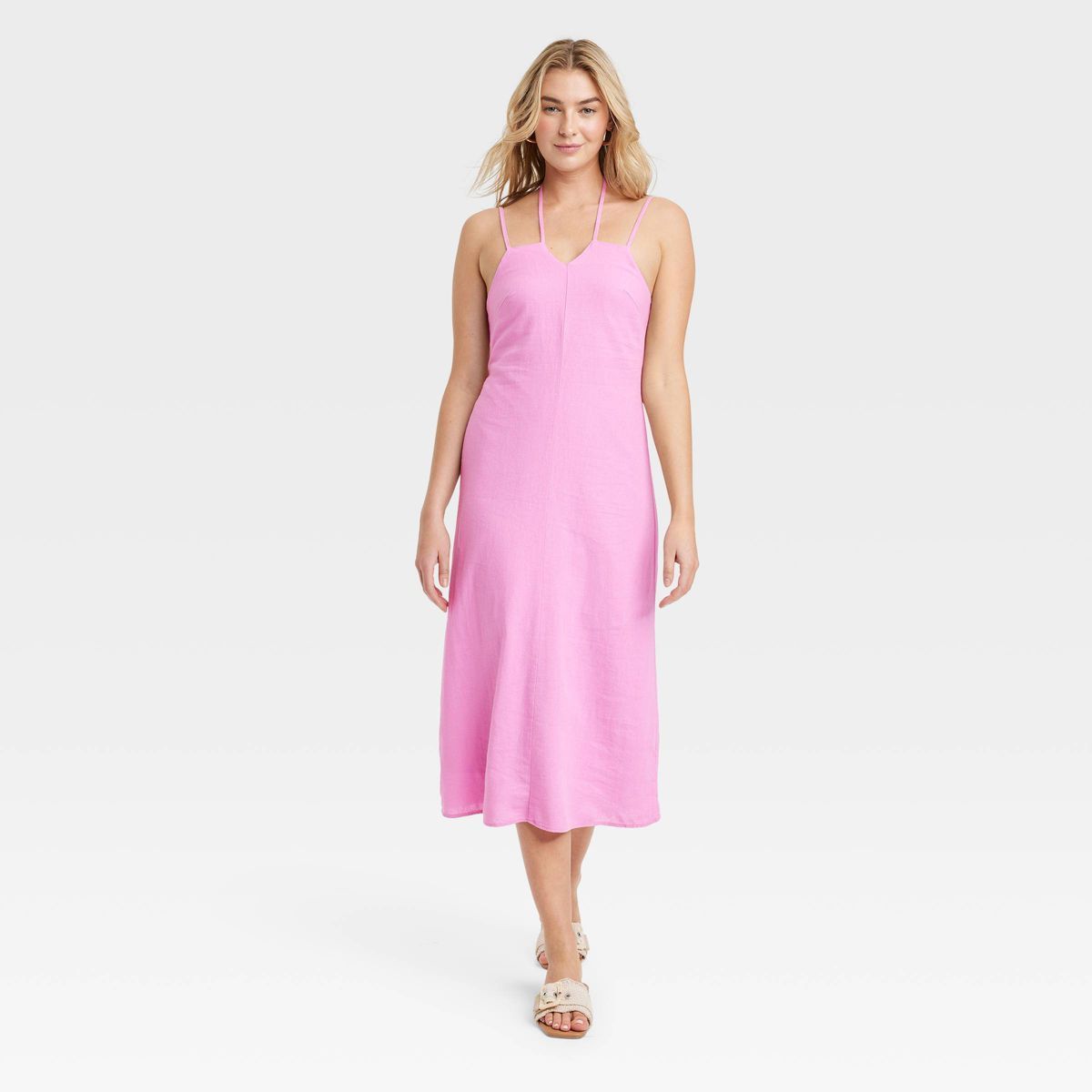 Women's Linen Midi Sundress - Universal Thread™ Pink M | Target
