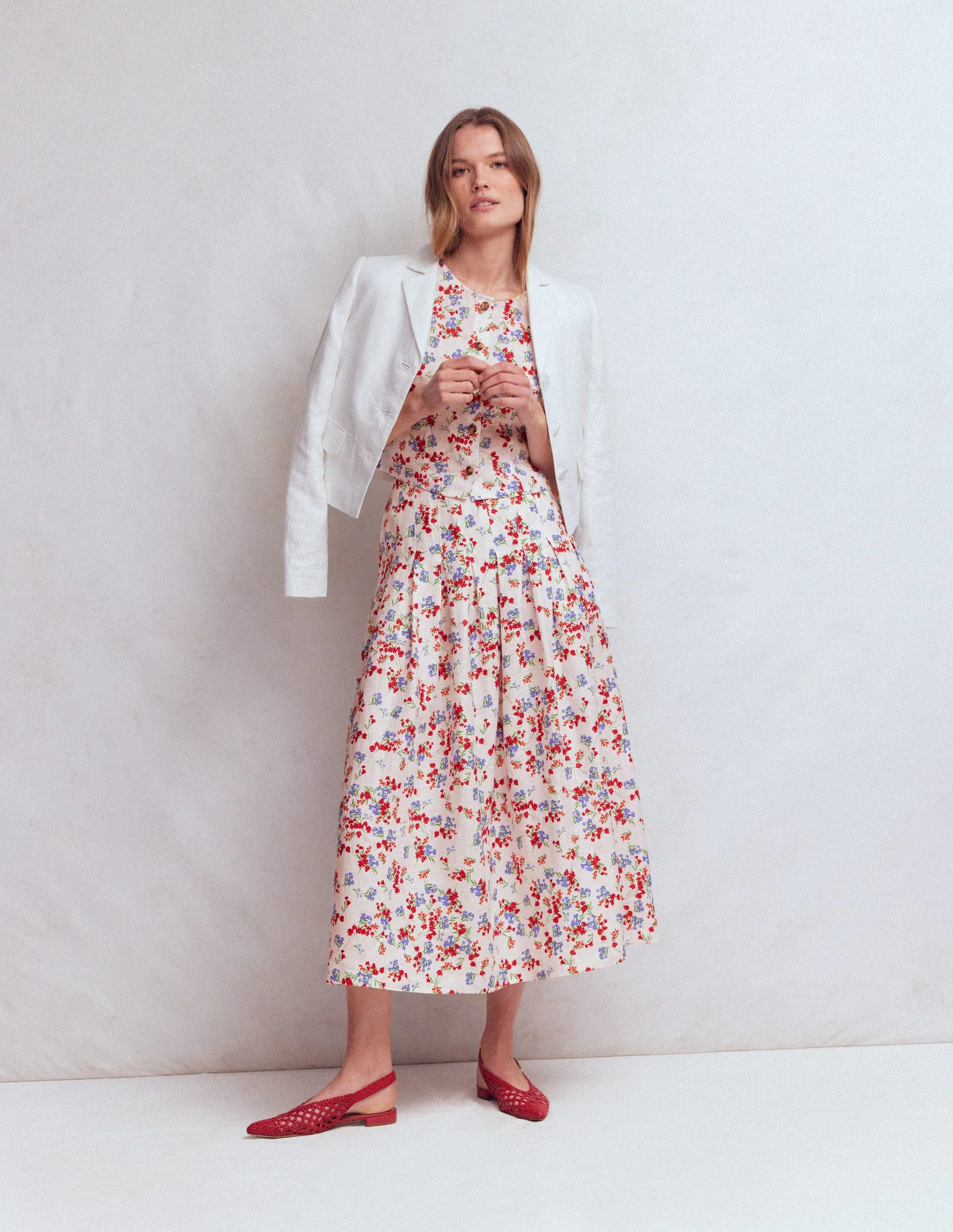 Valentina Linen Skirt-Ivory, Bloom Scatter | Boden (US)