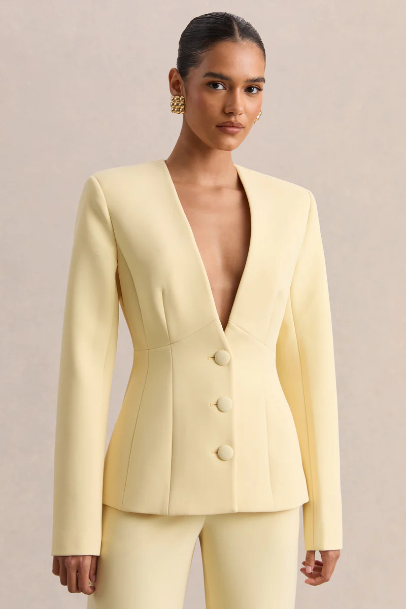 Rosalina  Lemon Extreme-Plunge Neck Tailored Blazer | Club L London