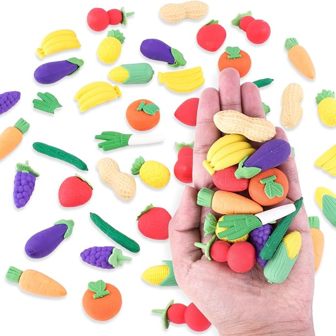 Super Z Outlet Colorful Mini Fruits & Vegetables Tiny Foods Miniature Pencil Erasers for Children... | Amazon (US)