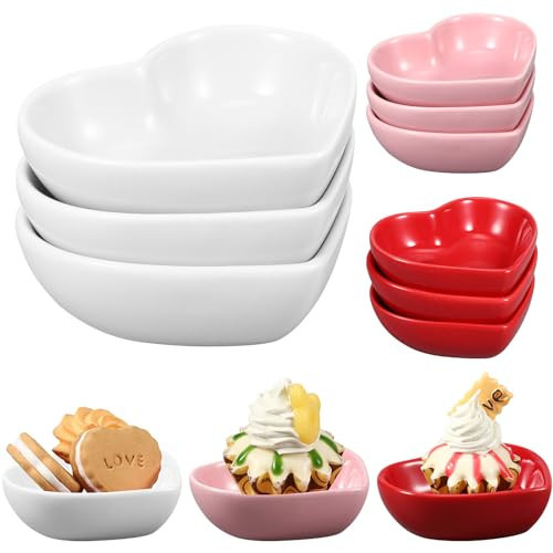 ZCYSRLQIN 6 Pcs Heart Shaped Bowls Ceramic Dip Bowl Plates Multipurpose Salad Appetizer Plates Gifts for Candy Sauce Sushi Dipping Serving Wedding Anniversary Valentine's Day (Pink, White, Red) | Amazon (US)
