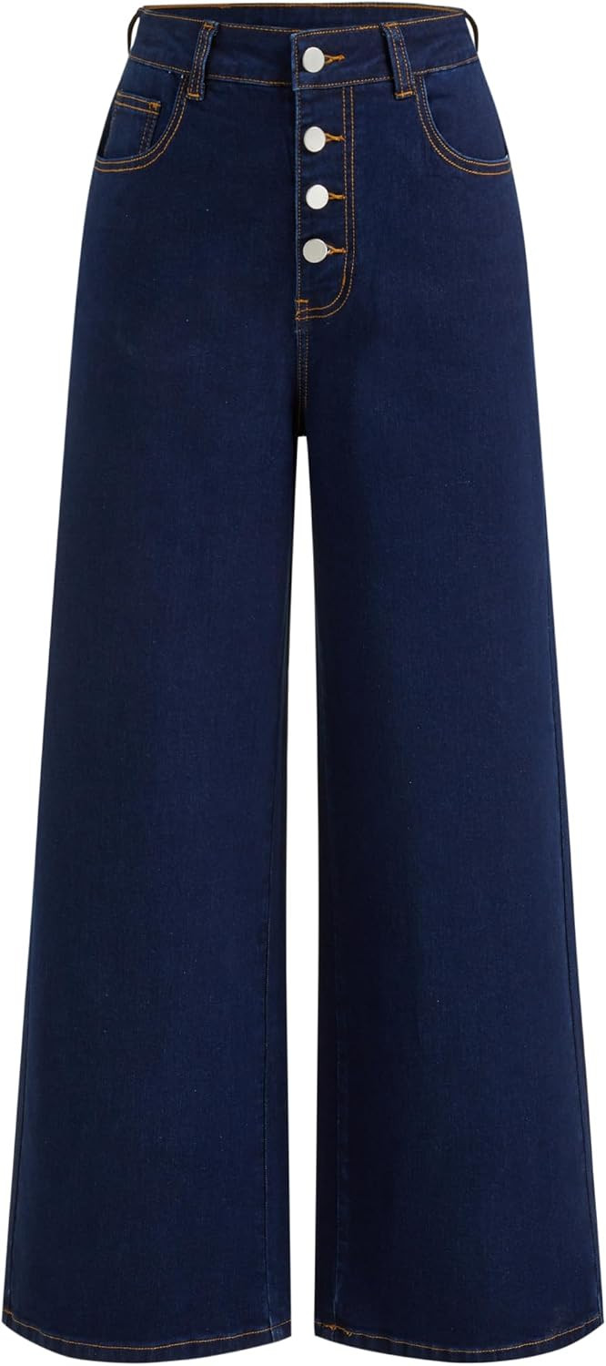 CIDER Womens Wide Straight Leg Jeans Button Down High Waisted Stretchy Denim Pants Bottom | Amazon (US)