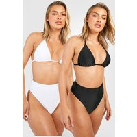 Womens 2 Pack High Waisted Bikini Brief - Black & White - 10 | boohoo (US & Canada)