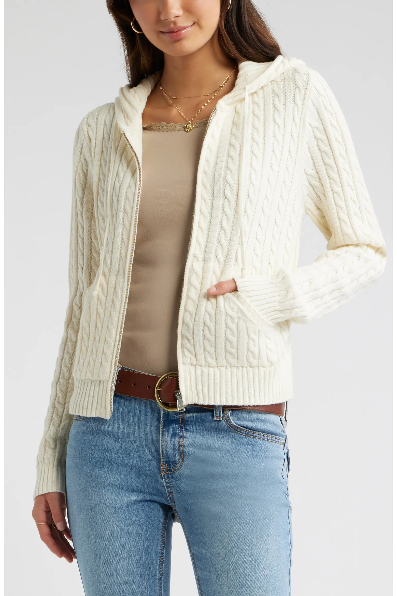 BP. Cable Stitch Hooded Cardigan (Women) | Nordstrom | Nordstrom