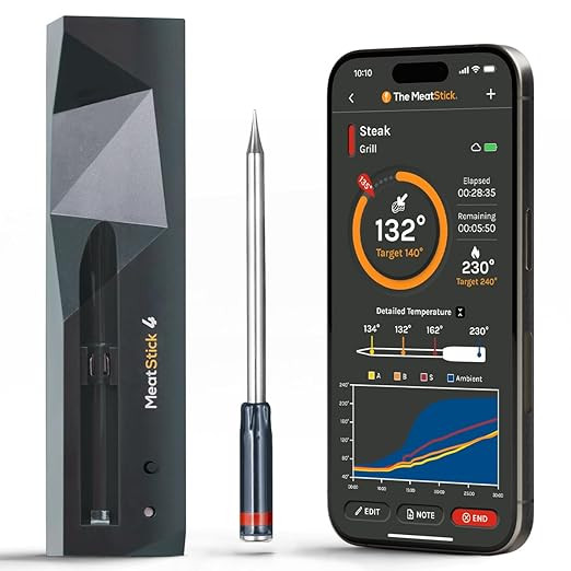 MeatStick 4 – Smart Wireless Meat Probe with 4 Sensors & Limited Range | Bluetooth Thermometer ... | Amazon (US)