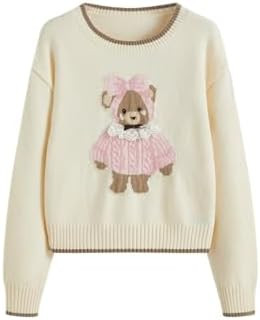 CIDER Women's Fall Sweaters Long Sleeve Cute Sweaters Bear Graphic Crewneck Soft Knit Casual Crop... | Amazon (US)