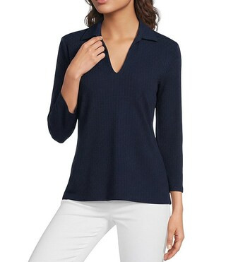 Aida Knit Point Collar V-Neck Long Sleeve Top | Dillard's