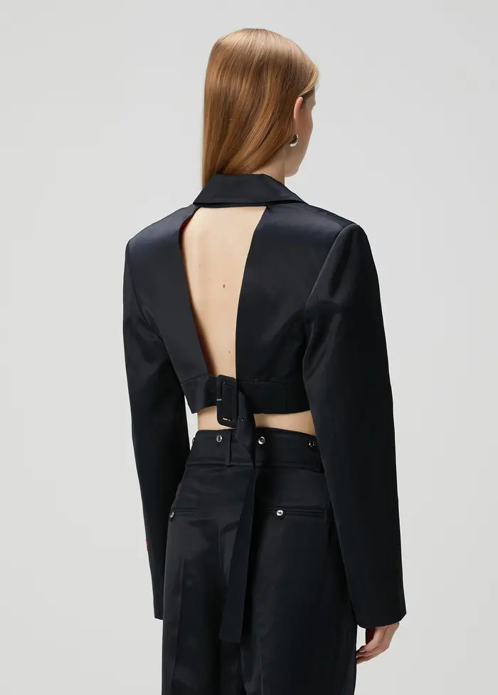 PCFG Linen Blend Crop Shiny Woven Jacket | Nordstrom | Nordstrom