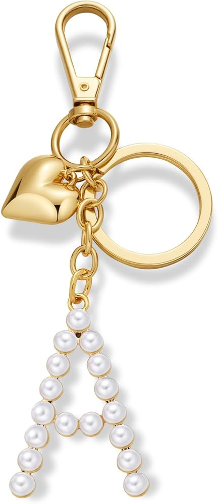 Amazon.com: FAUTHENTICUTE Cute Initial Letter Keychains For Women Gold Keyrings With Gold Heart A... | Amazon (US)