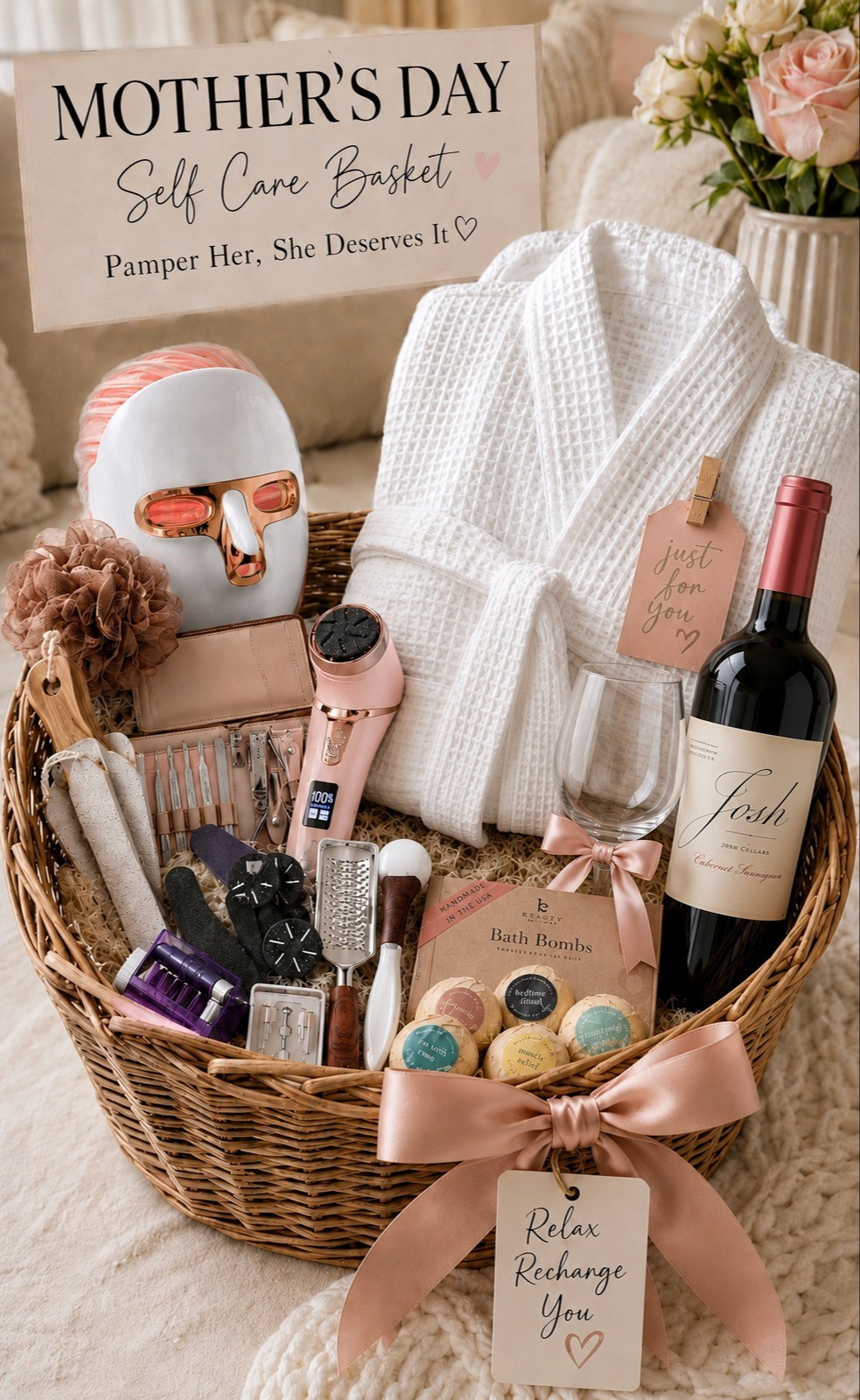 DIY Mother's Day basket filled with self care goodies. She deserves to be pampered! #MothersDay #SelfCare #DIYGiftBasket #GiftIdeas 

#LTKMothersDay #LTKselfcare #LTKSaleAlert