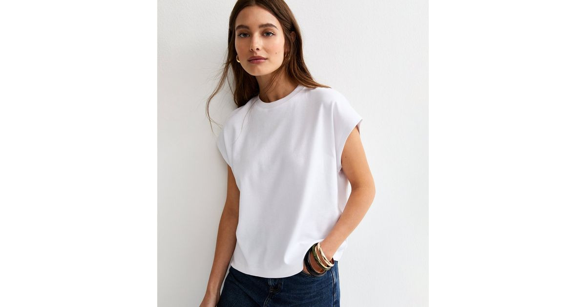 White Grown On Sleeve Premium Heavyweight Cotton T-Shirt | New Look | New Look (UK)