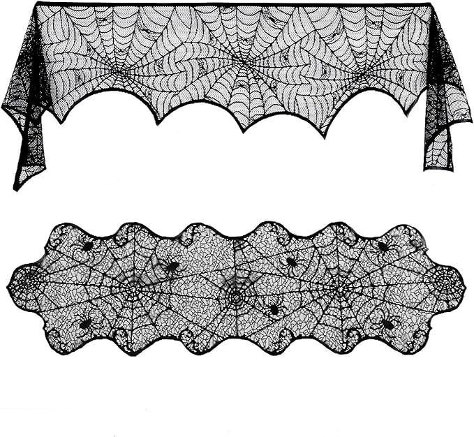 Lulu Home Halloween Fireplace Decorations, Fireplace Mantle Scarf Cover and Table Cloth, Black La... | Amazon (US)