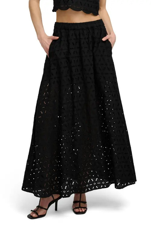 Favorite Daughter The Pretty Please Eyelet Embroidered Cotton Maxi Skirt in Black at Nordstrom, Size Small | Nordstrom