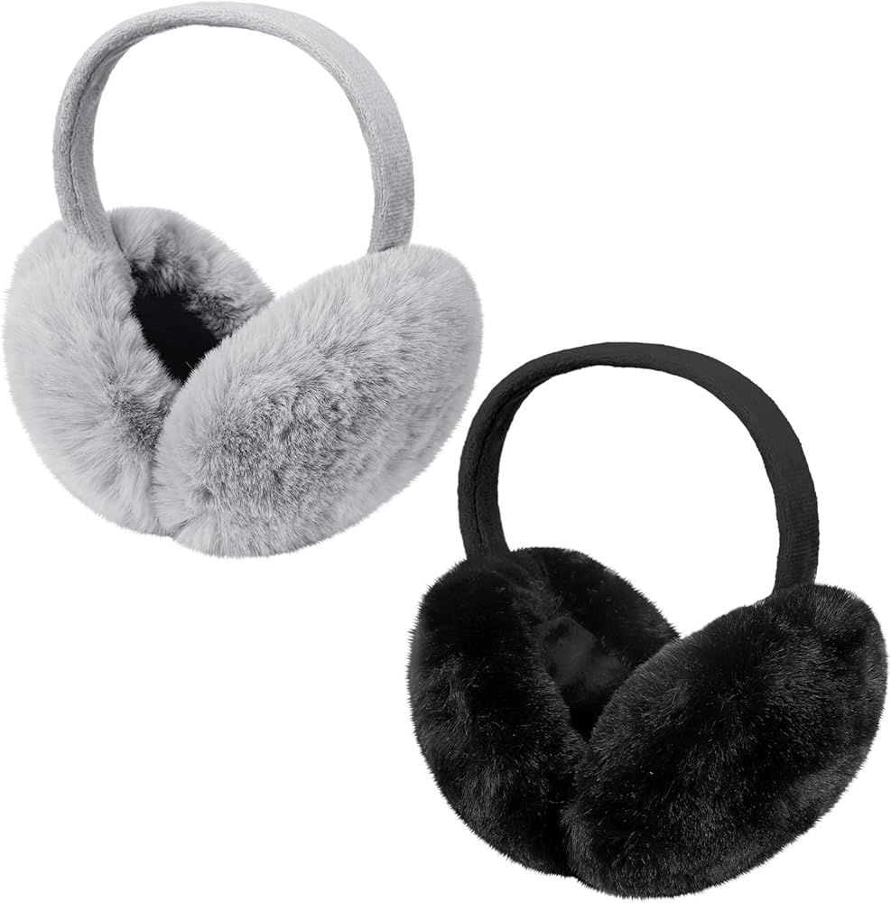Fuyamp 2 Packs Ear Muffs Foldable Faux Fur Winter Outdoor Earmuffs Soft Furry Earmuffs for Women ... | Amazon (US)