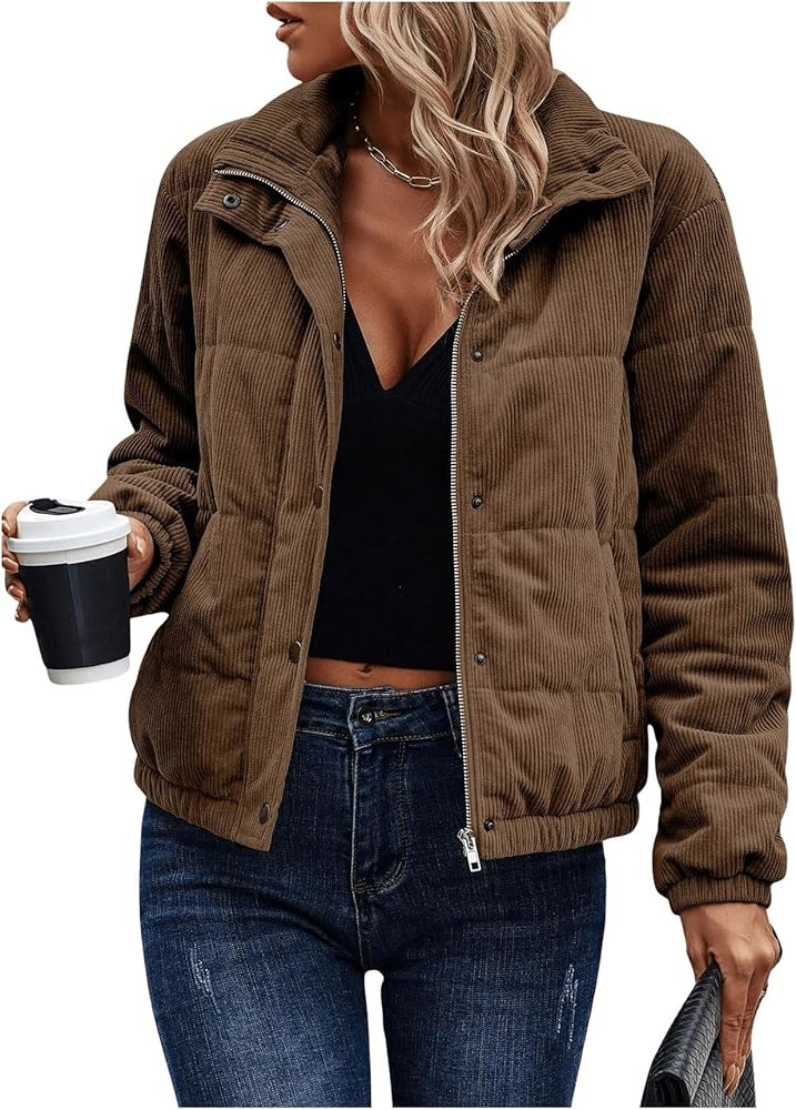 SOLY HUX Women's Corduroy Quilted Puffer Jacket Zip Up Long Sleeve Padded Bomber Barn Jackets Coa... | Amazon (US)