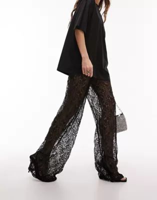 Topshop premium lace straight leg pants in black | ASOS (Global)