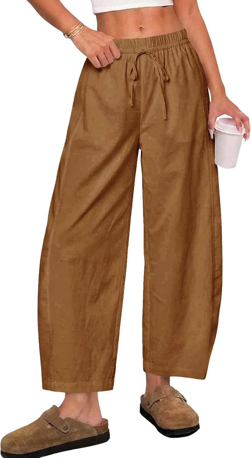 Tankaneo Womens Baggy Barrel Pants High Waist Wide Leg Cropped Trousers | Amazon (US)