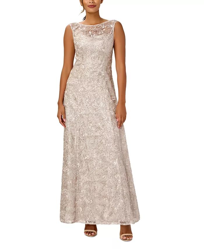 Adrianna Papell Women's Sequined Lace Boat-Neck Gown & Reviews - Dresses - Women - Macy's | Macys (US)