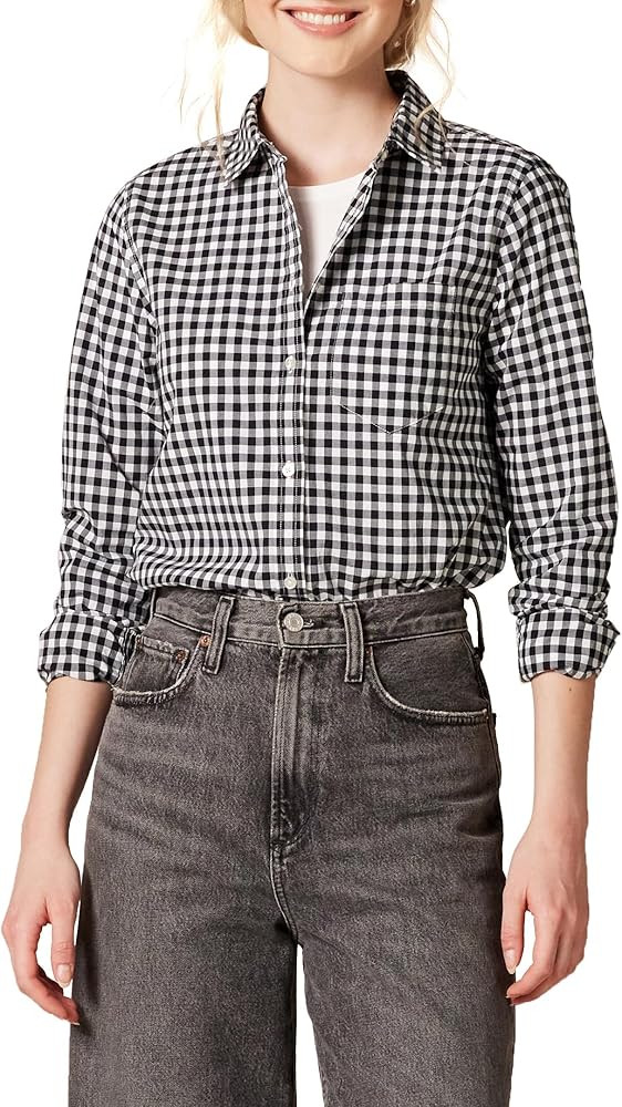 Amazon Essentials Womens Regular-Fit Long-Sleeve Button-Down Poplin Shirt | Amazon (US)