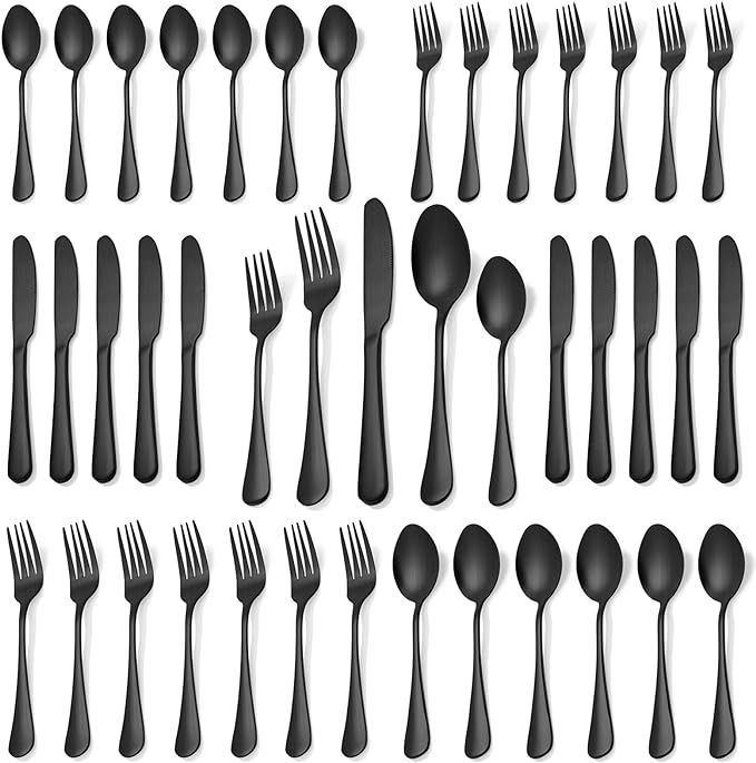 20 Piece Matte Black Silverware Set Service for 4,Stainless Steel Flatware Set,Kitchen Tableware ... | Amazon (US)