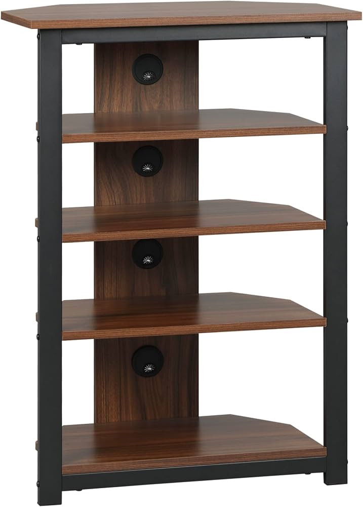 HOMCOM TV Stand, AV Media Stand, Corner Audio Tower with Storage Shelves and Steel Frame, Living ... | Amazon (US)