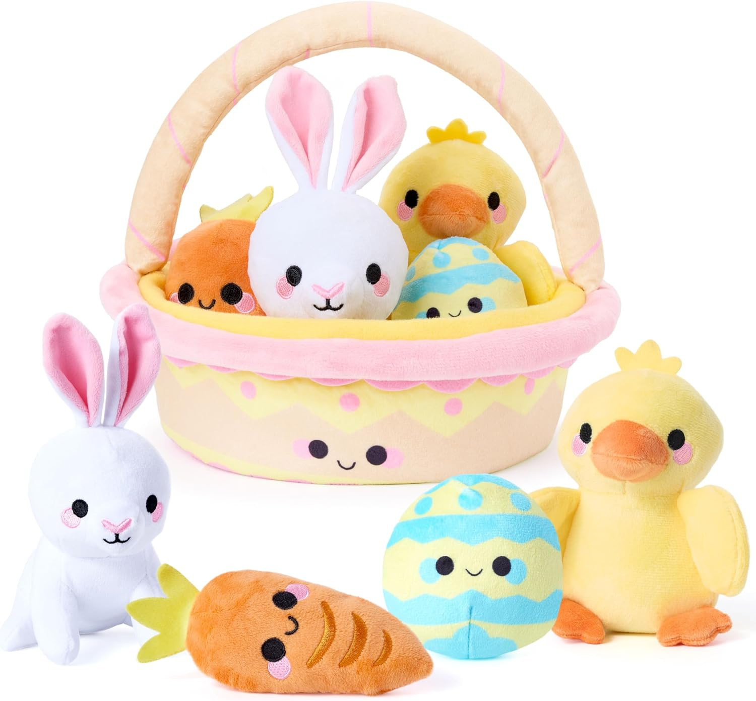 JOYIN 5 Pcs Easter Basket Plush Playset, Filled Basket with Bunny Chick Egg Carrot, Easter Toys G... | Amazon (US)