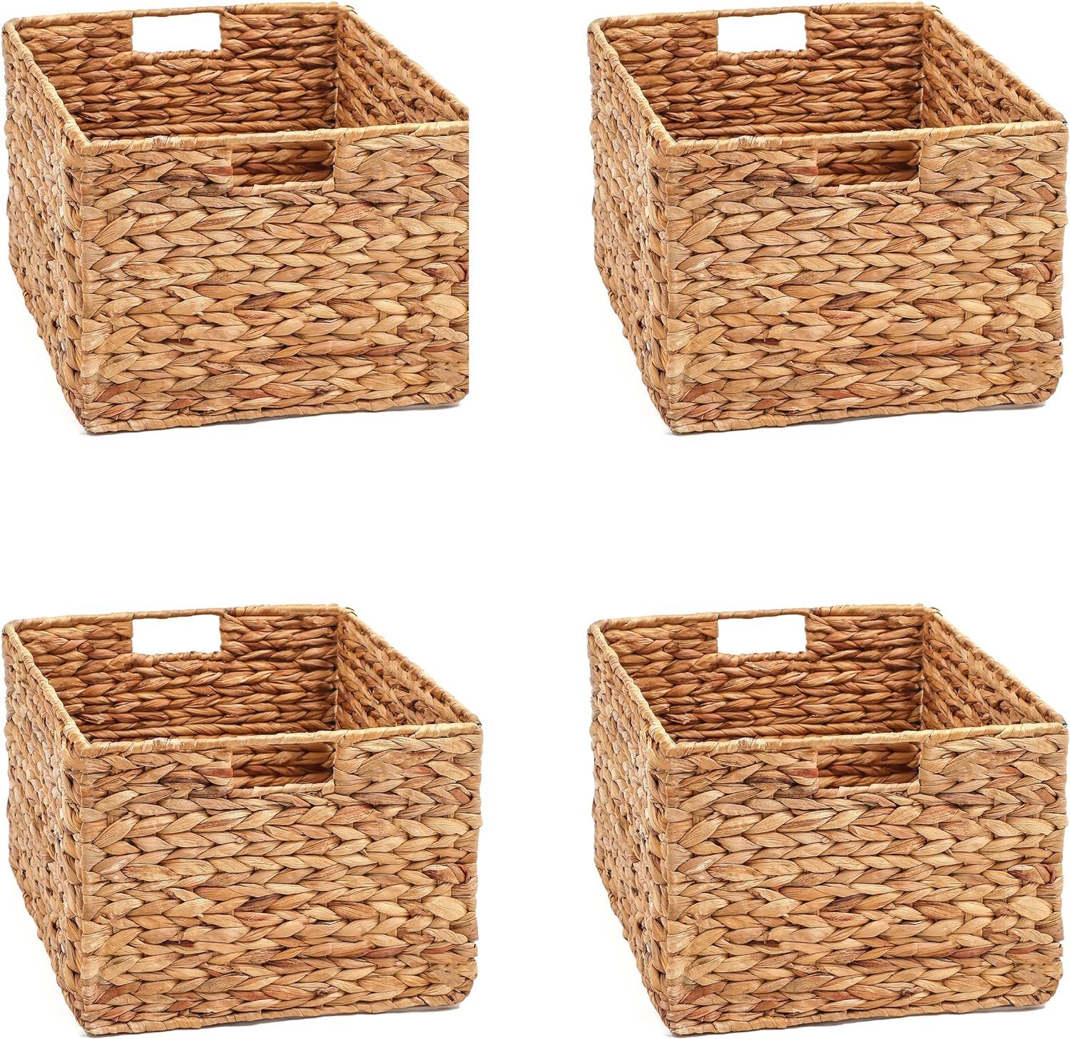 Large Foldable Rectangle Woven Wicker Basket Bins for Storage by Trademark Innovations (Set of 4) | Amazon (US)