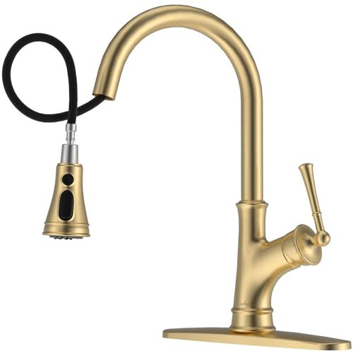 APPASO Gold Kitchen Faucet with Pull Down Sprayer, Antique Single Handle 1 Hole High Arc Copper Brass Pull Out Kitchen Sink Faucets | Amazon (US)