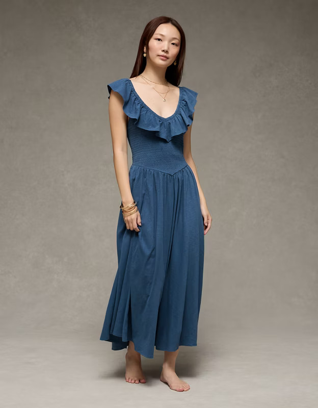 AE Sunchaser Knit Drop Waist Midi Dress | American Eagle Outfitters (US & CA)