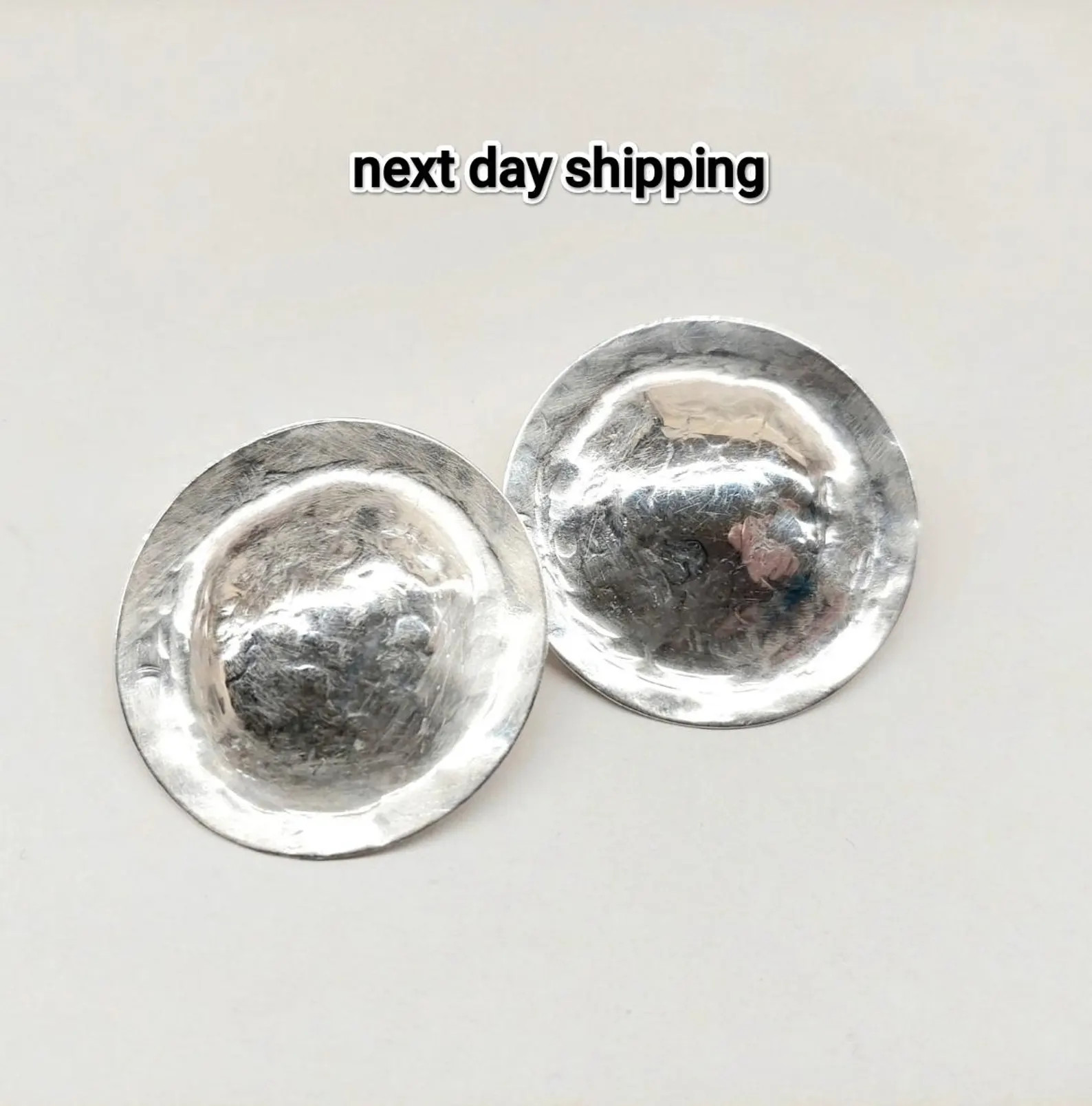 Large silver stud earrings round silver earrings hammered round earrings ear post earring round s... | Etsy (US)