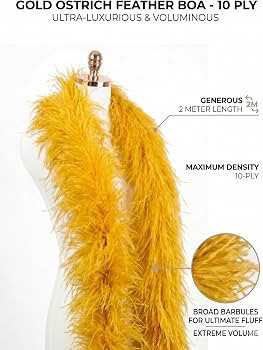 Xingamdd 10 Ply Ostrich Feather Boas for Bohemian Home Decor (Golden, 10ply) | Amazon (US)