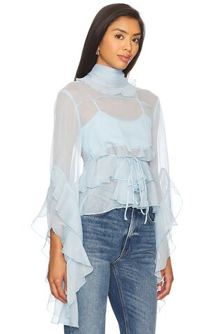 Anyssa Ruffle Blouse in Soft Blue | Revolve Clothing (Global)