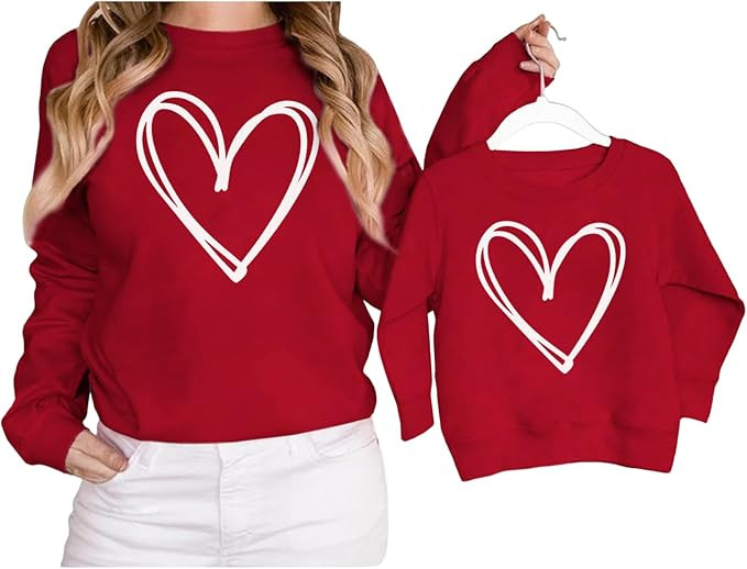 BOUTIKOME Mommy and Me Valentines Outfits Love Heart Graphic Family Matching Sweatshirt Long Slee... | Amazon (US)