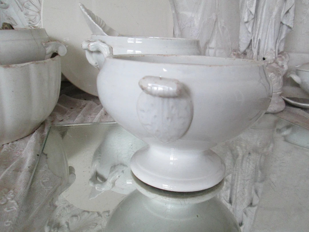 FRANCE Antique SMALL Tureen Ceramic Relief Handle Bowl Soupiere Brocante Patina 1920 Fajence Iron... | Etsy (US)