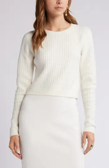 Open Edit Sequin Crewneck Sweater in Purple Dawn at Nordstrom, Size X-Small | Nordstrom