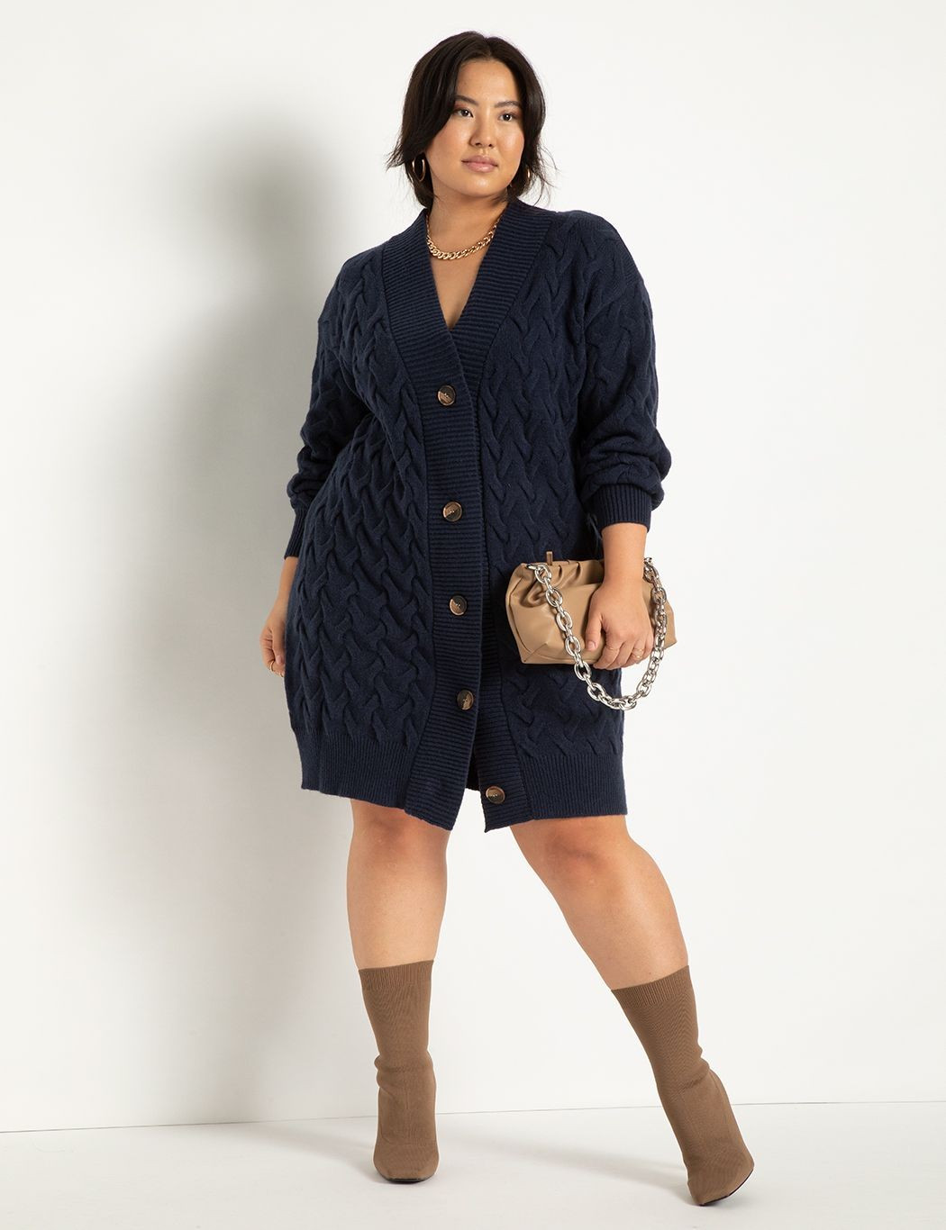 Novelty Stitch Cardigan Sweater Dress | Women's Plus Size Dresses | ELOQUII | Eloquii