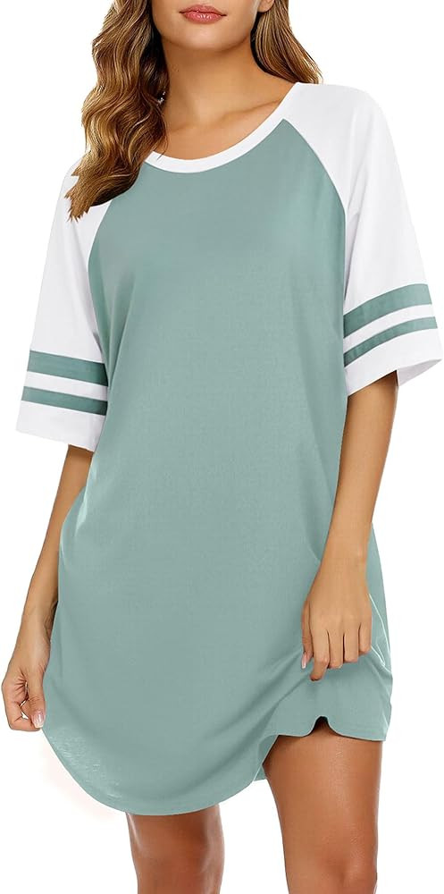 Ekouaer Cotton Nightgowns for Women Short Sleeve Sleep Shirts Crew Neck Night Shirts Soft Color B... | Amazon (US)