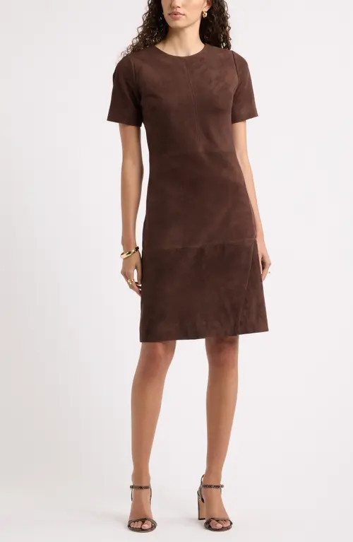Nordstrom Short Sleeve Suede Dress in Brown Coffee at Nordstrom, Size Large | Nordstrom