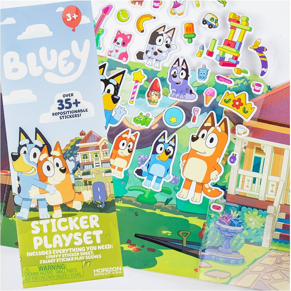 Horizon Group USA Bluey Sticker Playset, 2 Sticker Play Scenes, 35+ Reusable Puffy Bluey Repositi... | Amazon (US)