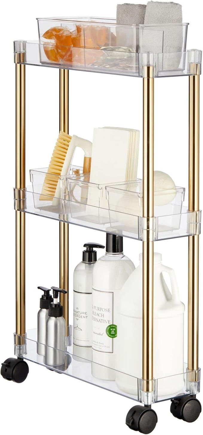 mDesign Slim Portable 3-Tier Household Rolling Storage Cart for Bathroom, Kitchen, Craft Room, La... | Amazon (US)
