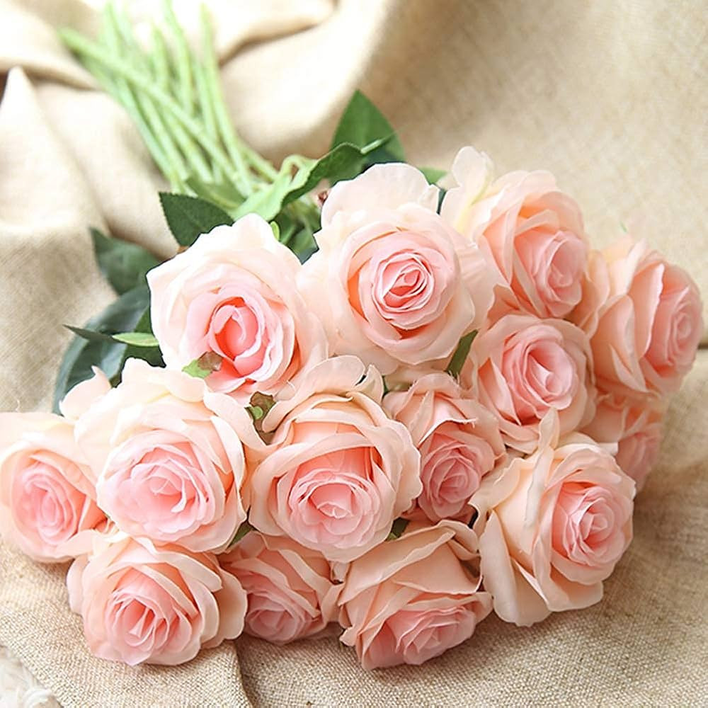 10PCS Artificial Flowers, Silk Artificial Rose Flowers Real Looking Blush Flower Home Decorations... | Amazon (US)